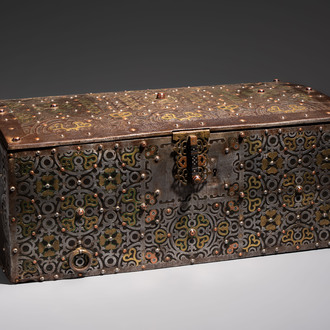 A North-African metal and wood jewellery or travel chest, Mauritania, 20th C.