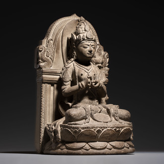A Javanese carved stone figure of Prajnaparamita, 20th C.