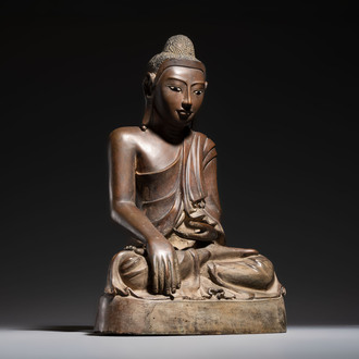 A Burmese partly lacquered bronze Mandalay Buddha, 19/20th C.