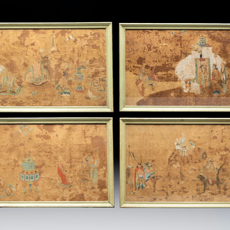 Chinese school: four paintings with Buddhist narratives, ink and colour on silk, Qing