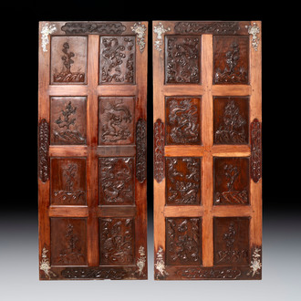 A pair of Vietnamese mother-of-pearl-inlaid hardwood 'Four Symbols' panels, 19th C.