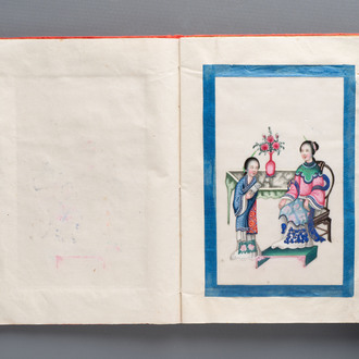 An album containing 12 Chinese Canton rice paper paintings, 19th C.