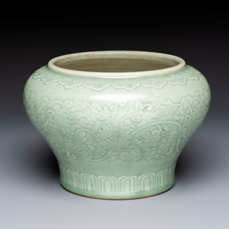 A Chinese celadon-glazed 'Flower Scroll' jar, Qianlong