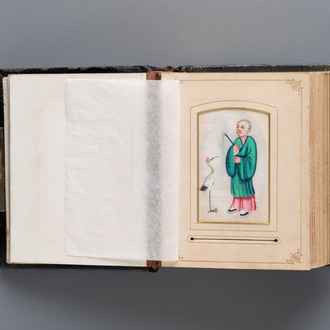An album containing 36 Chinese Canton rice paper paintings, 19th C.