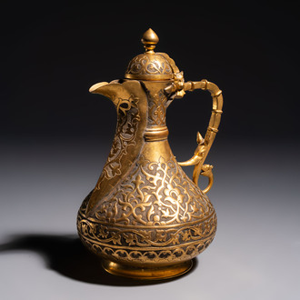 An Ottoman gilt-metal jug with stylised floral design, 19/20th C.