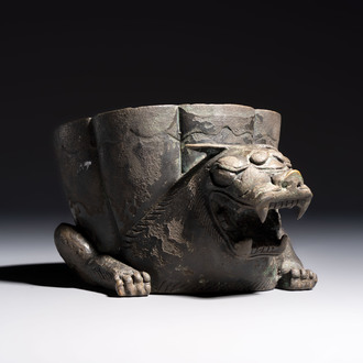 A Chinese bronze 'Mythical Beast' rhyton, Ming