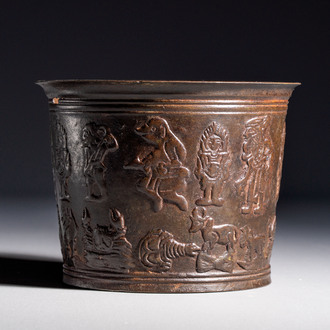 An East Javanese bronze 'Zodiac' bowl, illegibly dated, Majapahit, probably 14th C.
