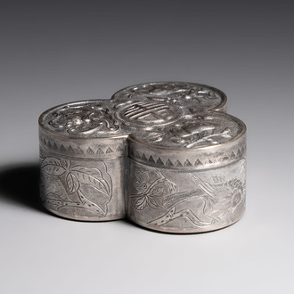 A fine Chinese silver-plated 'Fu Lu Shou' box and cover, 18/19th C.