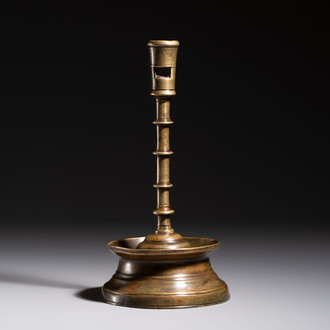 A Flemish knotted brass candlestick, 15/16th C.