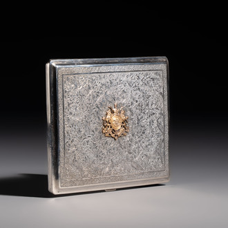 An Iranian silver and gilt cigarette case commemorating Mohammad Reza Pahlavi's coronation, 20th C.