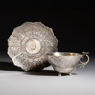 An Ottoman parcel-gilt silver cup and saucer, Turkey, first quarter 20th C.