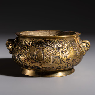 A Chinese bronze 'Journey to the West' censer, Xuande mark, 19th C.