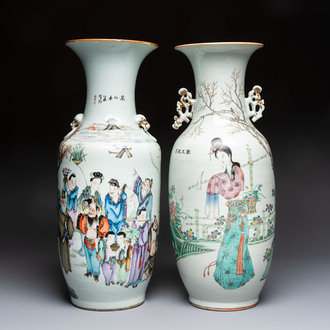 Two Chinese famille rose 'Dai Yu Zang Hua 黛玉葬花' and 'Immortals' vases, signed Lu Xuan 膂軒, one dated 1901, 19/20th C.