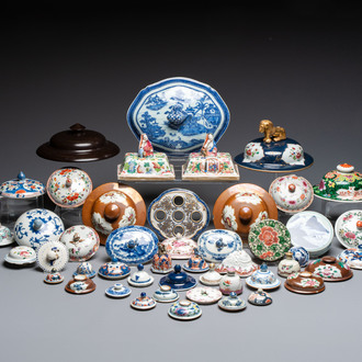 A large collection of 47 Chinese covers and lids, 18/20th C.