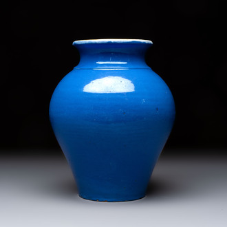 A rare lavender-blue-ground French faience baluster vase, probably Nevers, 18th C.