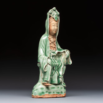 A Chinese Longquan celadon Guanyin, Republic