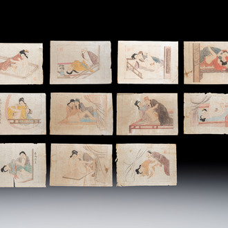 Chinese school: 11 erotic paintings, ink and colour on paper, dated 1904