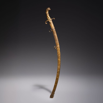 An Austrian gilt court sabre with Nemean lion-head hilt, signed Fischer, 19th C.