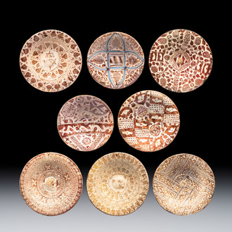 A very unusual collection of eight Hispano-Moresque lustreware plates, Spain, 16th C.