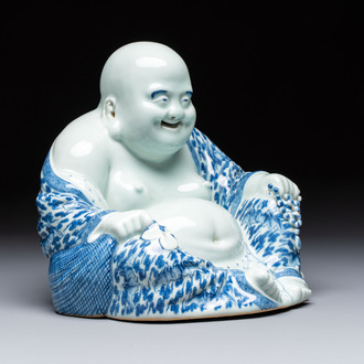 A Chinese blue and white Milefo Buddha, Wei Hongtai 魏洪泰 mark, 19th C.