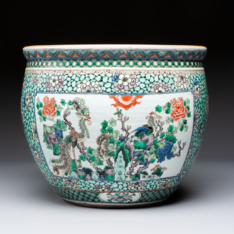 A Chinese famille verte 'Phoenix and Mountainous Landscape' jardinière, 19th C.