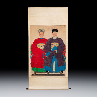 Chinese school: ancestor portrait, ink and colour on paper, 19th C.