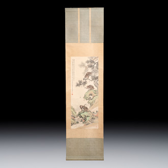 Cai Xian 蔡銑 (1897-1960): 'Playful Monkeys', ink and colour on paper, dated 1925