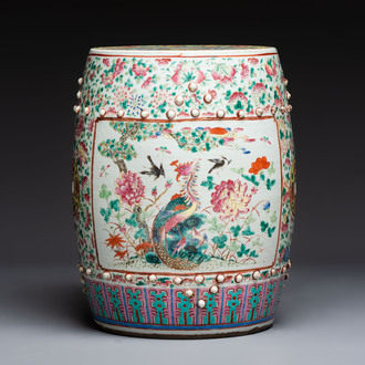 A Chinese famille rose 'Phoenix and Magpies' garden seat, 19th C.