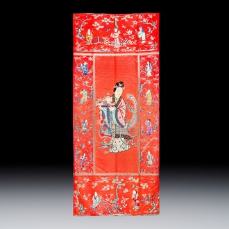 A large and fine Chinese embroidered silk 'Xi Wang Mu and Immortals' panel, 19th C.