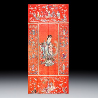 A large and fine Chinese embroidered silk 'Xi Wang Mu and Immortals' panel, 19th C.
