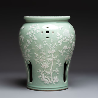 A Chinese slib-decorated celadon-ground garden seat, 19th C.