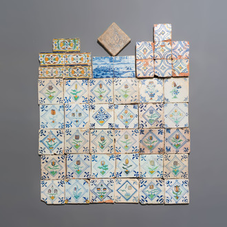 37 mostly polychrome Dutch Delft tiles, seven North African tiles and a French portrait tile, 16th/19th C.
