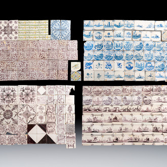 A large and varied collection of 249 Dutch Delft blue and white, manganese and polychrome tiles, 17/19th C.