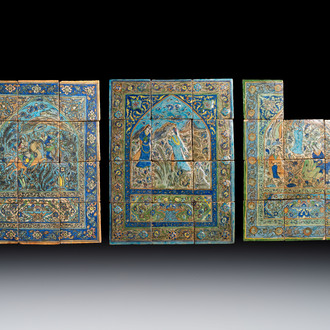 Three large polychrome Persian tile murals with narrative design, Qajar, 19th C.