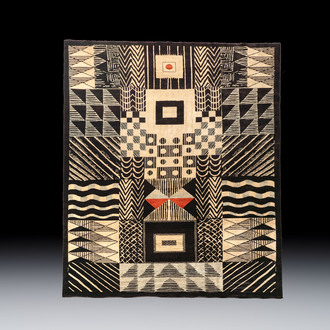 A large hand-knotted wool carpet with a symmetrical geometric composition, after a Bauhaus design by Gunta Stölzl, 20th C.