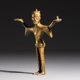 A Gothic bronze figural candlestick stem, Flanders, 15th C.