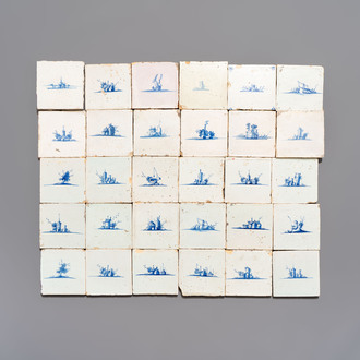 30 blue and white Dutch Delft tiles without corner motif, late 17th C.