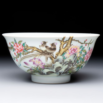 A Chinese falangcai 'Birds and Peonies' bowl, Yongzheng mark, Republic