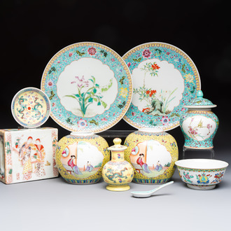Ten Chinese famille rose and verte wares, Qianlong and Jing De Zhen 景德鎮 marks, 20th C.