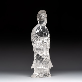 A Chinese carved rock crystal Guanyin, 20th C.