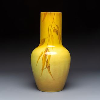 Clément Massier (1844–1917): a yellow-glazed vase with floral design, monogrammed C.M., France, Golfe-Juan