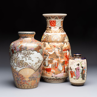 Three Japanese Satsuma vases, various marks, 19/20th C.