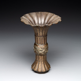 A Chinese bronze 'gu' vase with chilong, Xuande mark, late Ming/early Qing