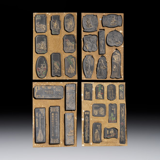 Four sets of Chinese ink cakes in their original boxes, Hu Kaiwen 胡開文 marks, 20th C.