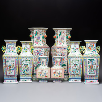 Four pairs of Chinese famille rose vases, 20th C.