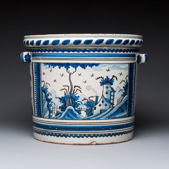 A large French blue and white 'Orange Tree' jardinière, Nevers, 18th C.