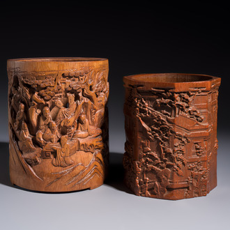 Two Chinese carved bamboo brushpots, 19/20th C.