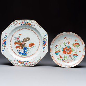 Two Chinese famille rose dishes with floral design, Yongzheng/Qianlong