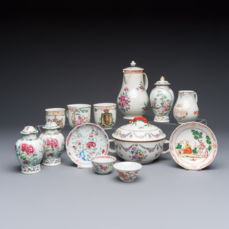 A varied collection of 13 Chinese famille rose wares, Yongzheng/Qianlong