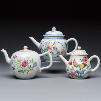 Three Chinese famille rose teapots and covers, Yongzheng/Qianlong